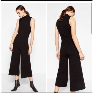 Zara Knit Wide-legged Jumpsuit with High Mock-Neck